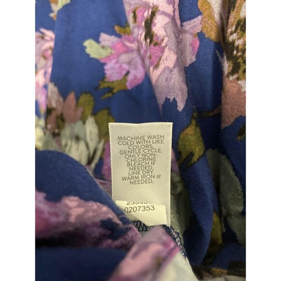 J Jill Tunic Top Womens XL Blue Floral Rayon Cotton V Neck Boho Blouse Artsy - Picture 5 of 8